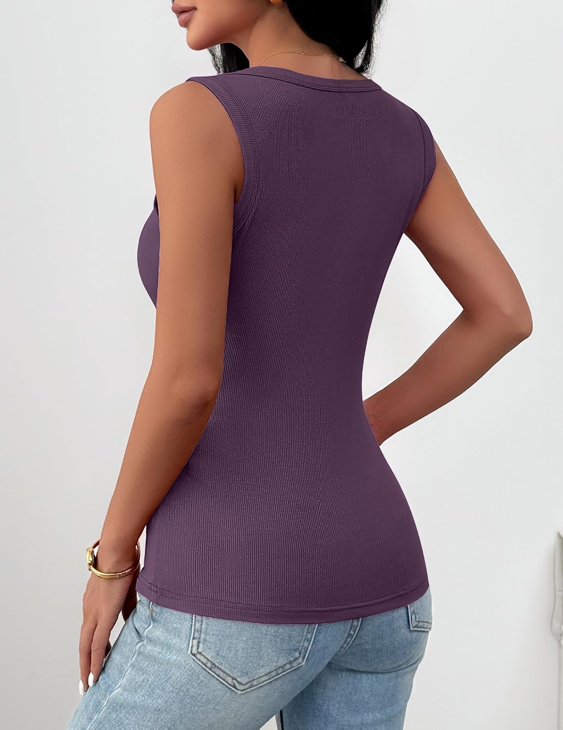 image:imageZeagoo Womens Square Neck Ribbed Tank Tops 2026 Summer Sleeveless ShirtsDark Purple