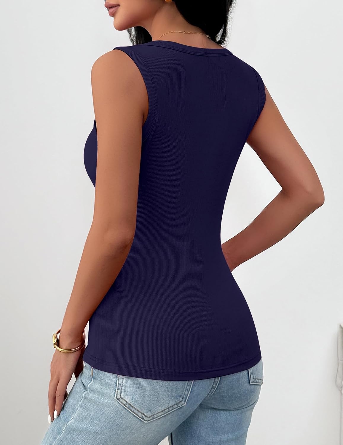 image:imageZeagoo Womens Square Neck Ribbed Tank Tops 2026 Summer Sleeveless ShirtsNavy Blue