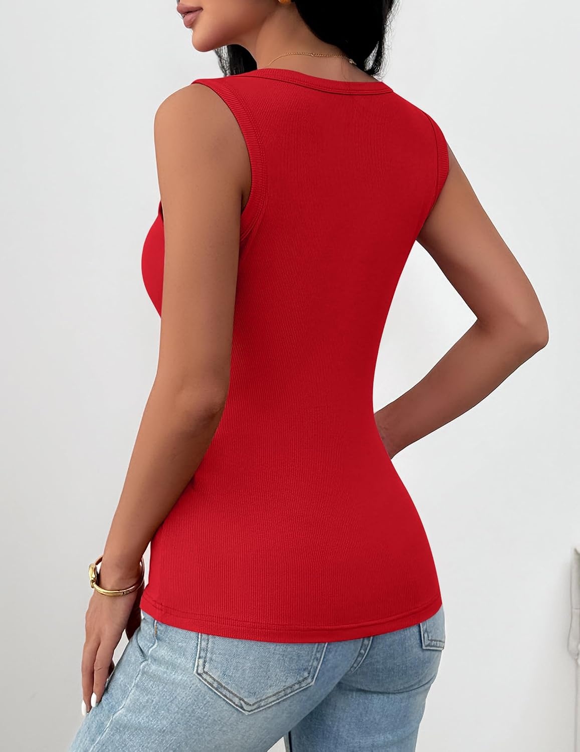image:imageZeagoo Womens Square Neck Ribbed Tank Tops 2026 Summer Sleeveless ShirtsRed
