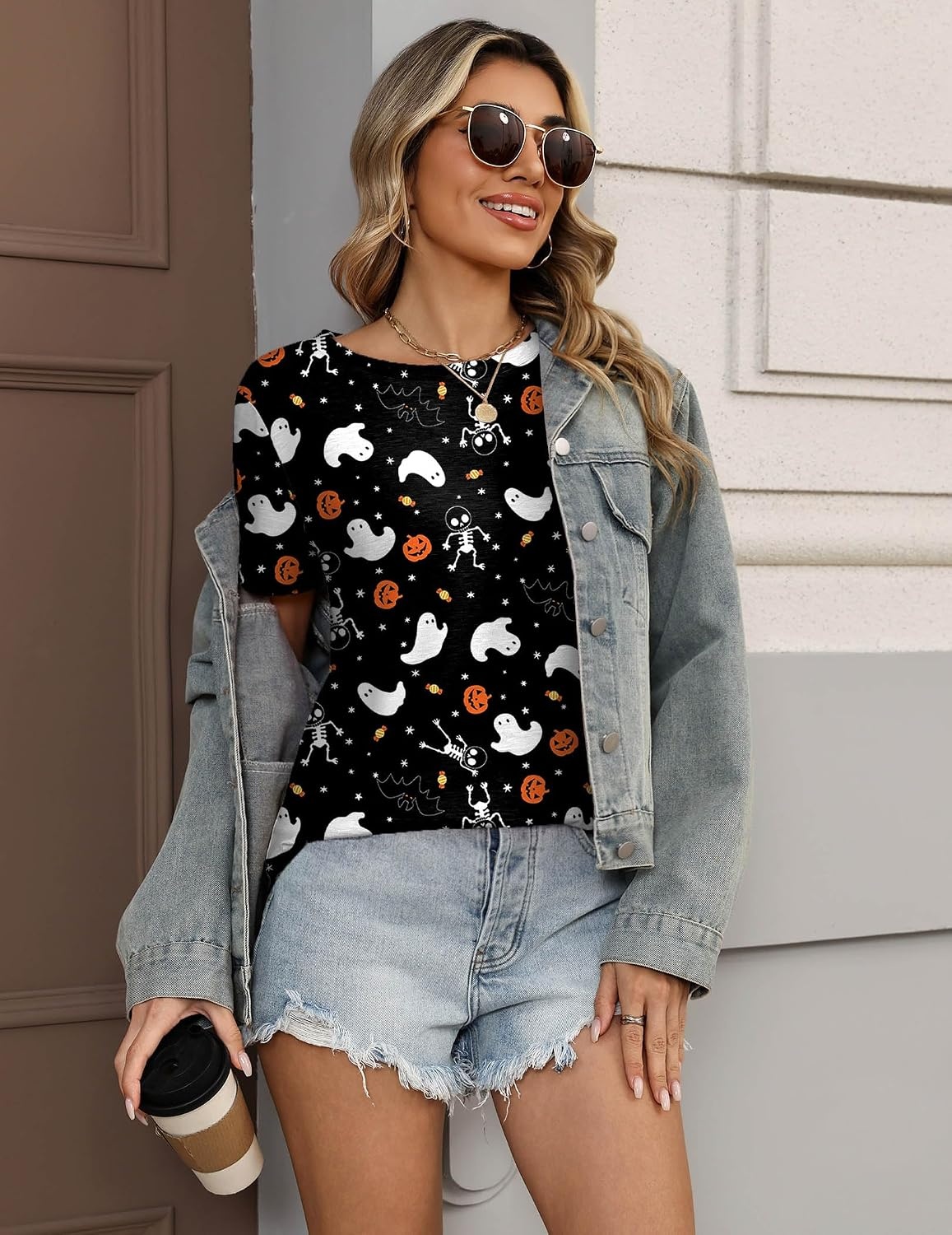 image:imageZeagoo Womens Tshirt Short Sleeve Summer Tops Crewneck Casual Basic Tee Shirts Spring Clothes Trendy OutfitZ Halloween Skeleton