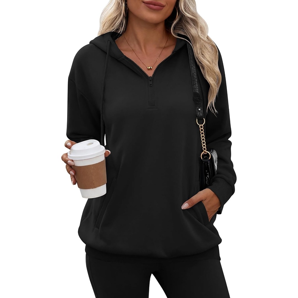 image:imageZeagoo Hoodies for Women Half Zip Up Oversized Sweatshirt Fall Clothes 202602black