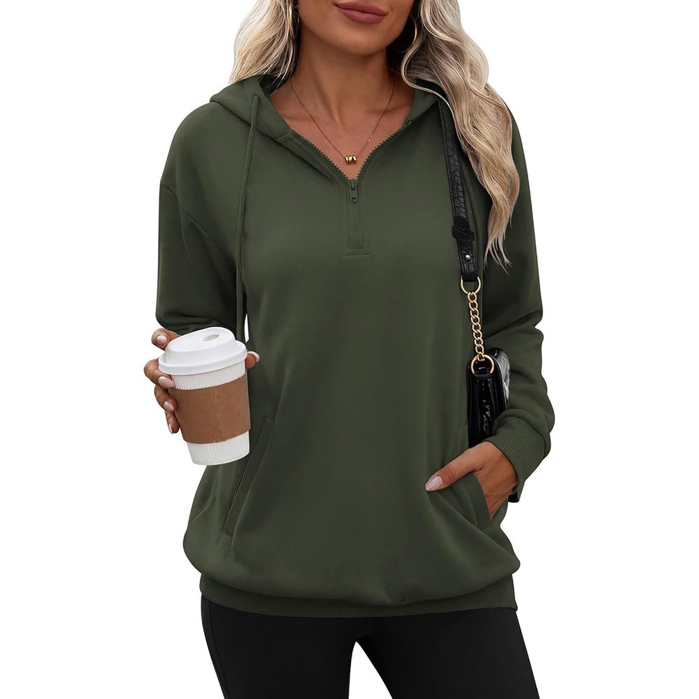 image:imageZeagoo Hoodies for Women Half Zip Up Oversized Sweatshirt Fall Clothes 2026Army Green