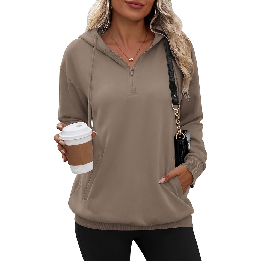 image:imageZeagoo Hoodies for Women Half Zip Up Oversized Sweatshirt Fall Clothes 2026Brown
