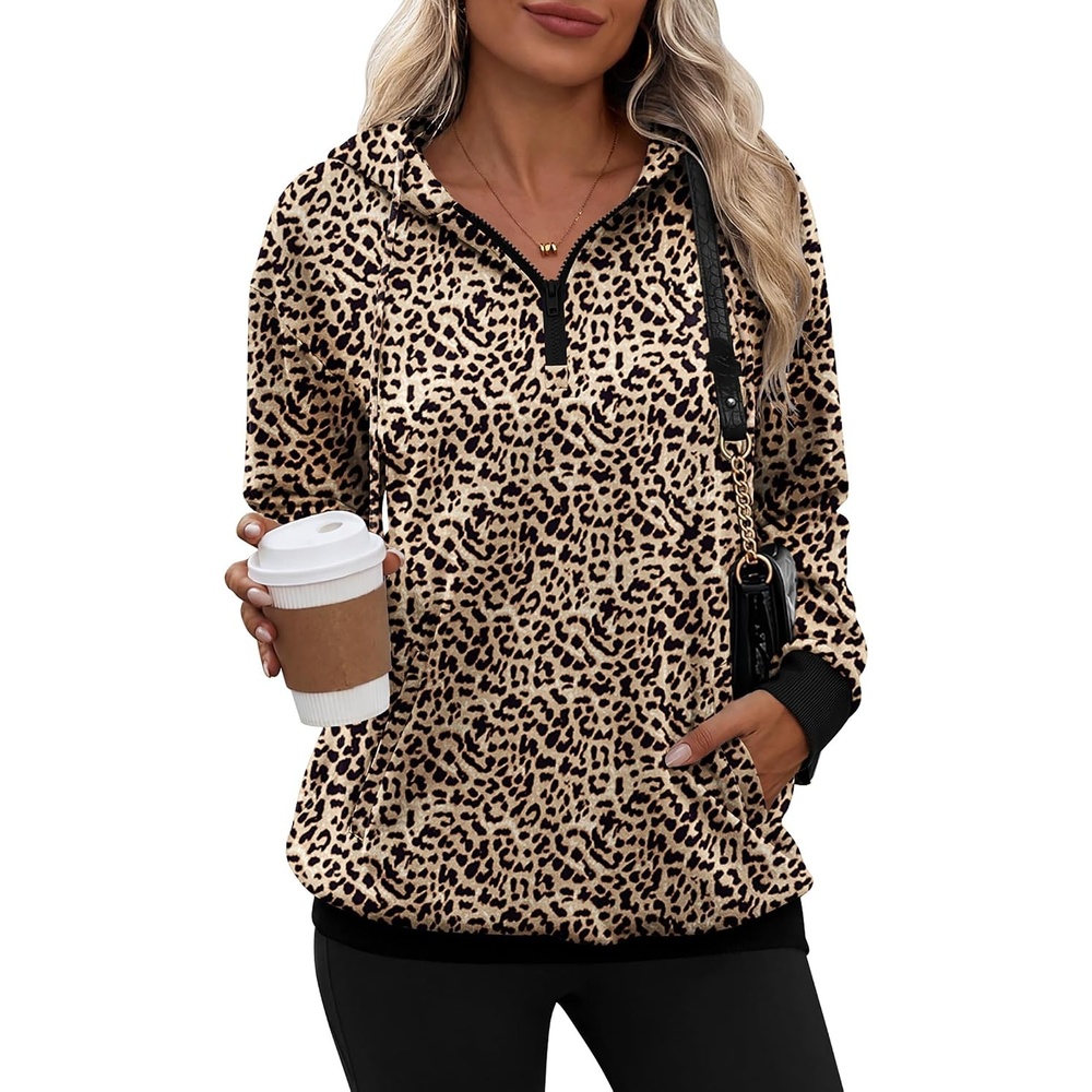 image:imageZeagoo Hoodies for Women Half Zip Up Oversized Sweatshirt Fall Clothes 2026Leopard