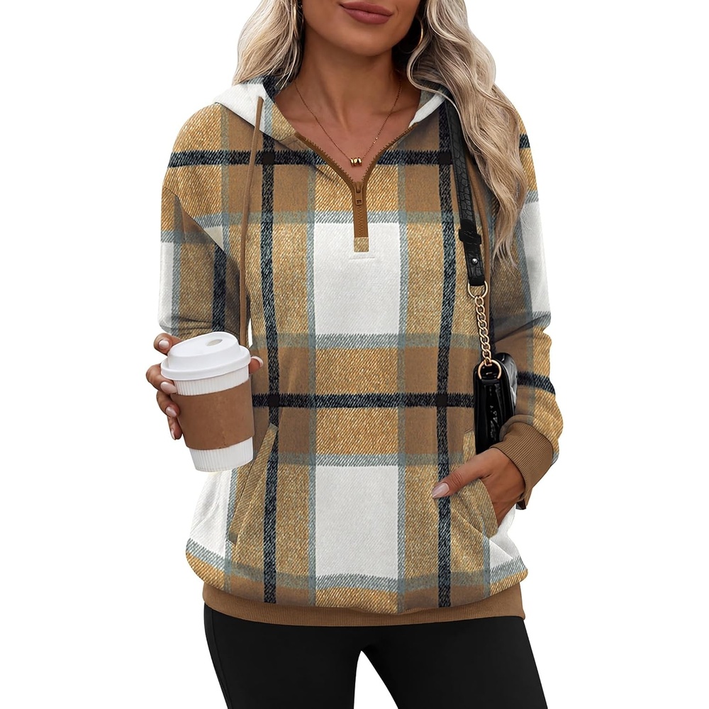 image:imageZeagoo Hoodies for Women Half Zip Up Oversized Sweatshirt Fall Clothes 2026Plaid