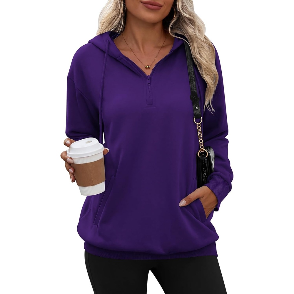 image:imageZeagoo Hoodies for Women Half Zip Up Oversized Sweatshirt Fall Clothes 2026Purple