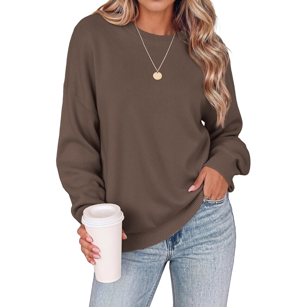 image:imageZeagoo Oversized Sweater for Women 2026 Crewneck Long Sleeve Fall ClothesBrown
