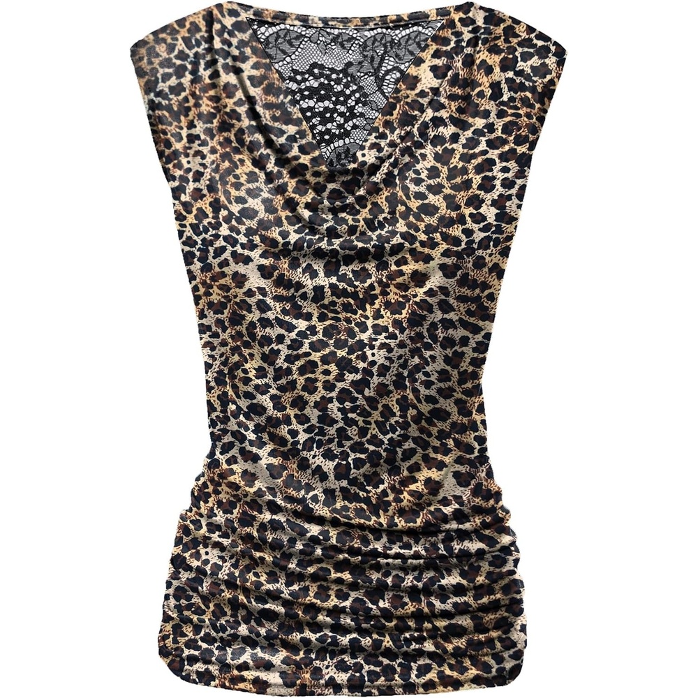 image:imageZeagoo Tank Top for Women Trendy Going Out Tops Sleeveless Shirts Ruched Business Casual Basic Tunic TopsLeopard Print