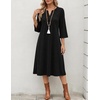 Zeagoo 3/4 Sleeve Dress for Women Midi Dresses V Neck Lace Casual Sundress(A-black)