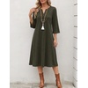 Zeagoo 3/4 Sleeve Dress for Women Midi Dresses V Neck Lace Casual Sundress(Army Green)
