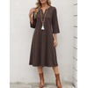 Zeagoo 3/4 Sleeve Dress for Women Midi Dresses V Neck Lace Casual Sundress(Brown)