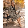Zeagoo 3/4 Sleeve Dress for Women Midi Dresses V Neck Lace Casual Sundress(Brown Floral 01)
