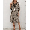 Zeagoo 3/4 Sleeve Dress for Women Midi Dresses V Neck Lace Casual Sundress(Brown Floral 01)
