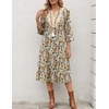 Zeagoo 3/4 Sleeve Dress for Women Midi Dresses V Neck Lace Casual Sundress(Brown Floral 02)