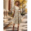 Zeagoo 3/4 Sleeve Dress for Women Midi Dresses V Neck Lace Casual Sundress(Brown Floral 02)