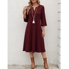 Zeagoo 3/4 Sleeve Dress for Women Midi Dresses V Neck Lace Casual Sundress(Deep Red)