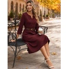 Zeagoo 3/4 Sleeve Dress for Women Midi Dresses V Neck Lace Casual Sundress(Deep Red)