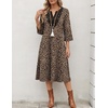 Zeagoo 3/4 Sleeve Dress for Women Midi Dresses V Neck Lace Casual Sundress(Leopard)