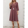 Zeagoo 3/4 Sleeve Dress for Women Midi Dresses V Neck Lace Casual Sundress(Mauve)