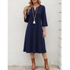 Zeagoo 3/4 Sleeve Dress for Women Midi Dresses V Neck Lace Casual Sundress(Navy Blue)