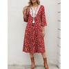 Zeagoo 3/4 Sleeve Dress for Women Midi Dresses V Neck Lace Casual Sundress(Red Dot)