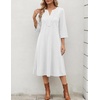 Zeagoo 3/4 Sleeve Dress for Women Midi Dresses V Neck Lace Casual Sundress(White)