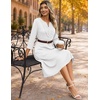 Zeagoo 3/4 Sleeve Dress for Women Midi Dresses V Neck Lace Casual Sundress(White)