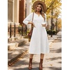 Zeagoo 3/4 Sleeve Dress for Women Midi Dresses V Neck Lace Casual Sundress(White)