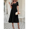 Zeagoo Summer Dresses for Women Flowy Casual Midi Dress Short Sleeve Tiered Dress Beach Vacation Sundresses with Pockets(Black)
