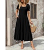 Zeagoo Summer Dresses for Women Flowy Casual Midi Dress Short Sleeve Tiered Dress Beach Vacation Sundresses with Pockets(Black)