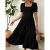 Zeagoo Summer Dresses for Women Flowy Casual Midi Dress Short Sleeve Tiered Dress Beach Vacation Sundresses with Pockets(Black)