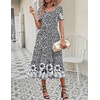 Zeagoo Summer Dresses for Women Flowy Casual Midi Dress Short Sleeve Tiered Dress Beach Vacation Sundresses with Pockets(Black Floral)