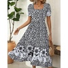 Zeagoo Summer Dresses for Women Flowy Casual Midi Dress Short Sleeve Tiered Dress Beach Vacation Sundresses with Pockets(Black Floral)