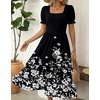 Zeagoo Summer Dresses for Women Flowy Casual Midi Dress Short Sleeve Tiered Dress Beach Vacation Sundresses with Pockets(Black White Floral)