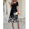 Zeagoo Summer Dresses for Women Flowy Casual Midi Dress Short Sleeve Tiered Dress Beach Vacation Sundresses with Pockets(Black White Floral)