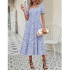 Zeagoo Summer Dresses for Women Flowy Casual Midi Dress Short Sleeve Tiered Dress Beach Vacation Sundresses with Pockets(Blue Dot)