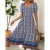 Zeagoo Summer Dresses for Women Flowy Casual Midi Dress Short Sleeve Tiered Dress Beach Vacation Sundresses with Pockets(Floral-3)