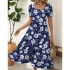 Zeagoo Summer Dresses for Women Flowy Casual Midi Dress Short Sleeve Tiered Dress Beach Vacation Sundresses with Pockets(Floral-printed)