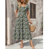 Zeagoo Summer Dresses for Women Flowy Casual Midi Dress Short Sleeve Tiered Dress Beach Vacation Sundresses with Pockets(Green-floral)