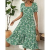 Zeagoo Summer Dresses for Women Flowy Casual Midi Dress Short Sleeve Tiered Dress Beach Vacation Sundresses with Pockets(Green-floral-1)