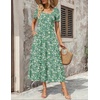 Zeagoo Summer Dresses for Women Flowy Casual Midi Dress Short Sleeve Tiered Dress Beach Vacation Sundresses with Pockets(Green-floral-1)