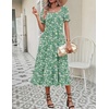 Zeagoo Summer Dresses for Women Flowy Casual Midi Dress Short Sleeve Tiered Dress Beach Vacation Sundresses with Pockets(Green-floral-1)