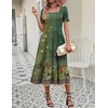 Zeagoo Summer Dresses for Women Flowy Casual Midi Dress Short Sleeve Tiered Dress Beach Vacation Sundresses with Pockets(Green-printed)