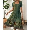 Zeagoo Summer Dresses for Women Flowy Casual Midi Dress Short Sleeve Tiered Dress Beach Vacation Sundresses with Pockets(Green-printed)