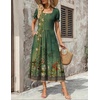 Zeagoo Summer Dresses for Women Flowy Casual Midi Dress Short Sleeve Tiered Dress Beach Vacation Sundresses with Pockets(Green-printed)
