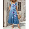 Zeagoo Summer Dresses for Women Flowy Casual Midi Dress Short Sleeve Tiered Dress Beach Vacation Sundresses with Pockets(Navy Blue Floral)