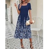 Zeagoo Summer Dresses for Women Flowy Casual Midi Dress Short Sleeve Tiered Dress Beach Vacation Sundresses with Pockets(Navy Blue Floral)