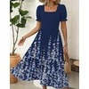 Zeagoo Summer Dresses for Women Flowy Casual Midi Dress Short Sleeve Tiered Dress Beach Vacation Sundresses with Pockets(Navy Blue Floral)