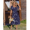 Zeagoo Summer Dresses for Women Flowy Casual Midi Dress Short Sleeve Tiered Dress Beach Vacation Sundresses with Pockets(Navy Blue-printed)