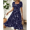 Zeagoo Summer Dresses for Women Flowy Casual Midi Dress Short Sleeve Tiered Dress Beach Vacation Sundresses with Pockets(Navy Blue-printed)